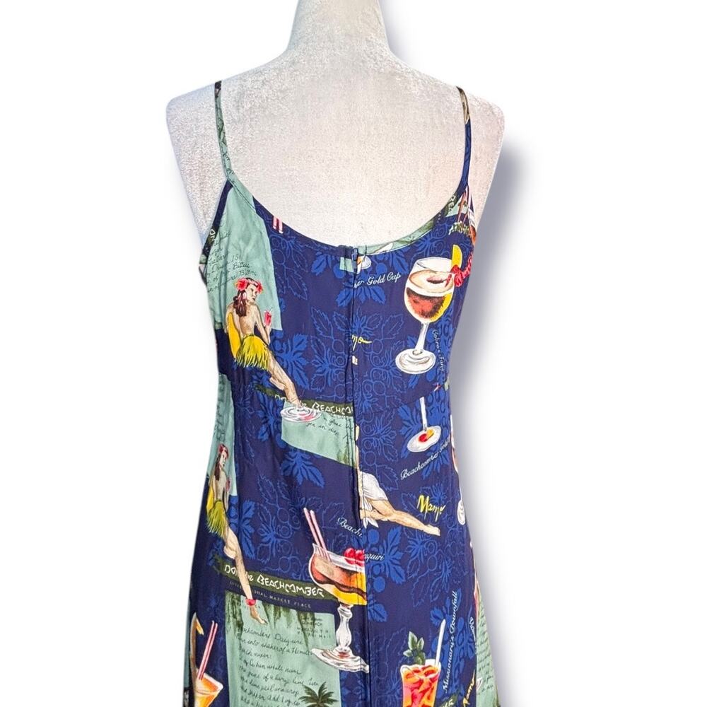 Vintage Mamo Howell Hawaiian Cocktail  Blue Maxi Slipdress Rayon Small Vacation - Picture 4 of 9
